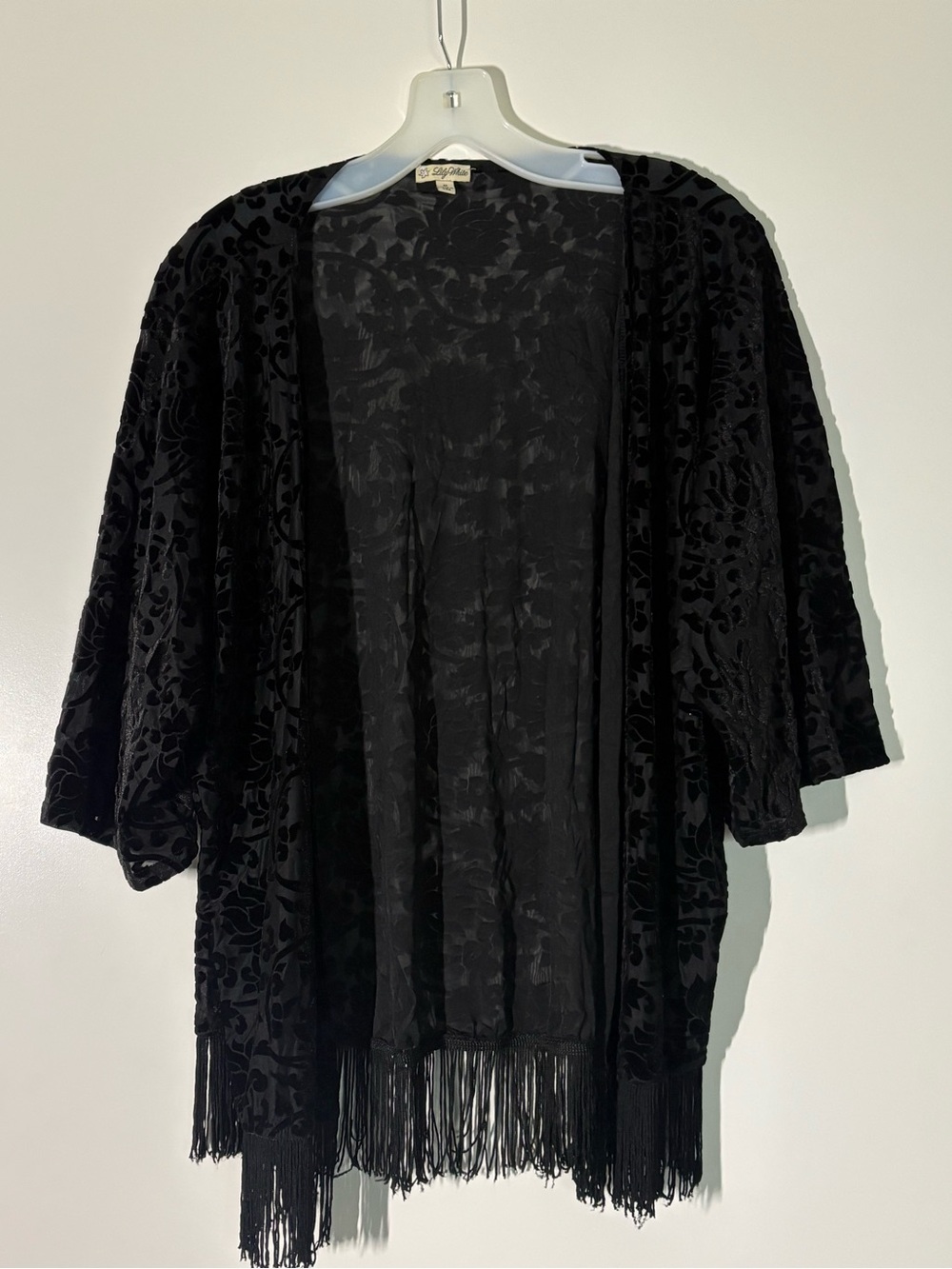 Whimisgoth Black Floral Velvet Burnout Fringe Kimono